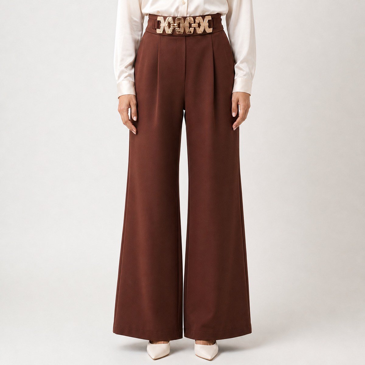 Pantalón Marrón con Hebilla para Mujer – Sateen 1890-5550 - Image 2