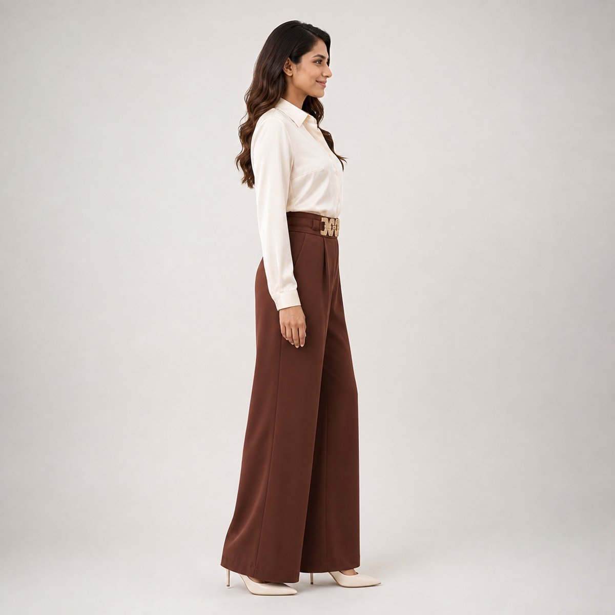 Pantalón Marrón con Hebilla para Mujer – Sateen 1890-5550 - Image 3