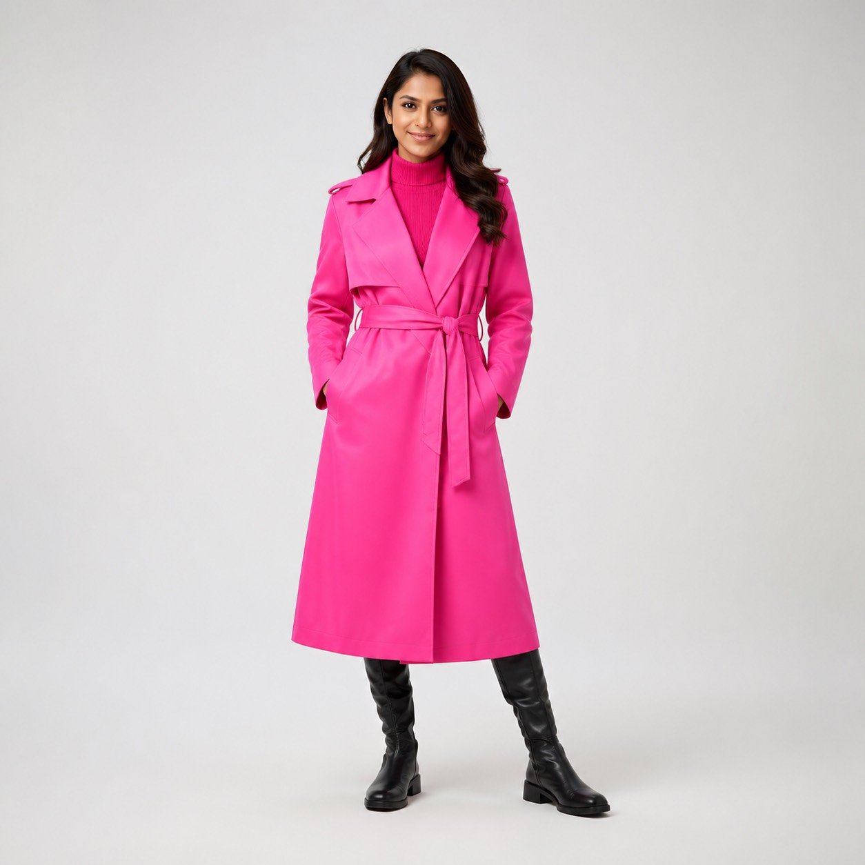Abrigo de Cuerina Fucsia para Mujer – Sateen 6517 - Image 2