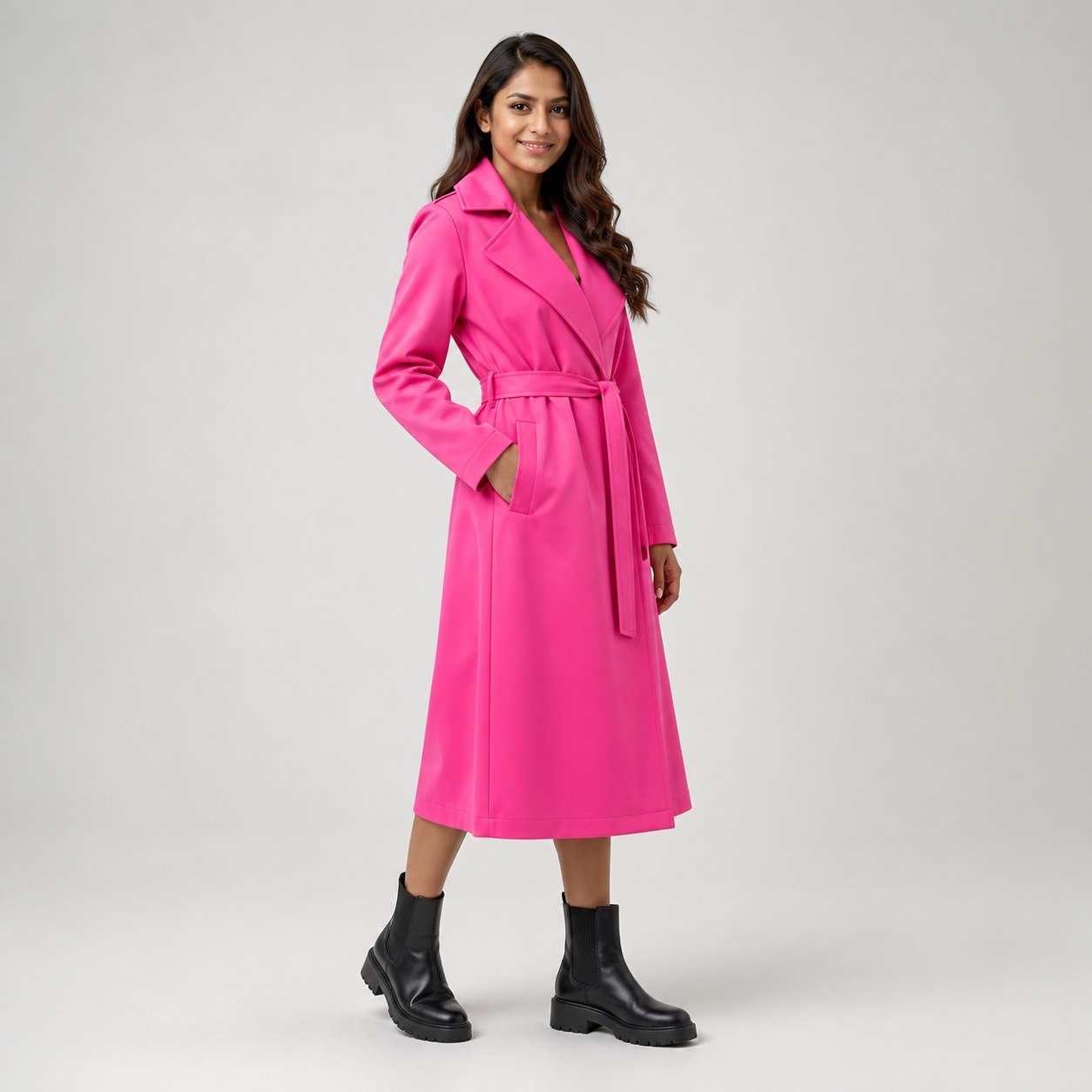 Abrigo de Cuerina Fucsia para Mujer – Sateen 6517 - Image 3