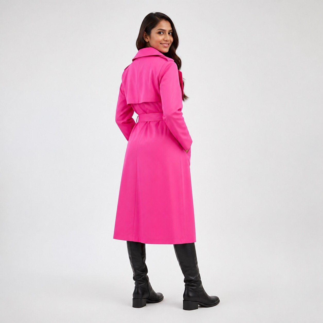 Abrigo de Cuerina Fucsia para Mujer – Sateen 6517 - Image 4