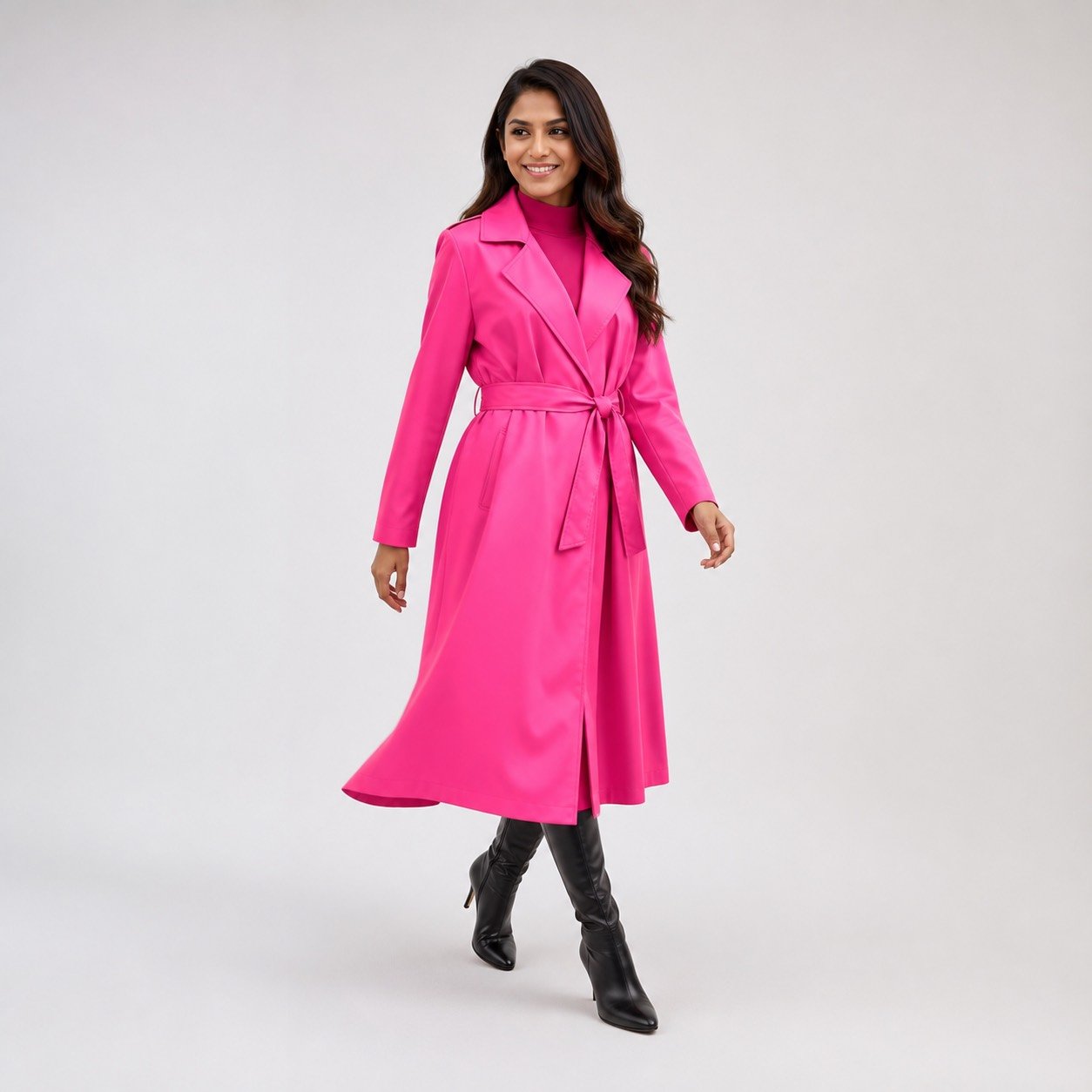 Abrigo de Cuerina Fucsia para Mujer – Sateen 6517 - Image 5