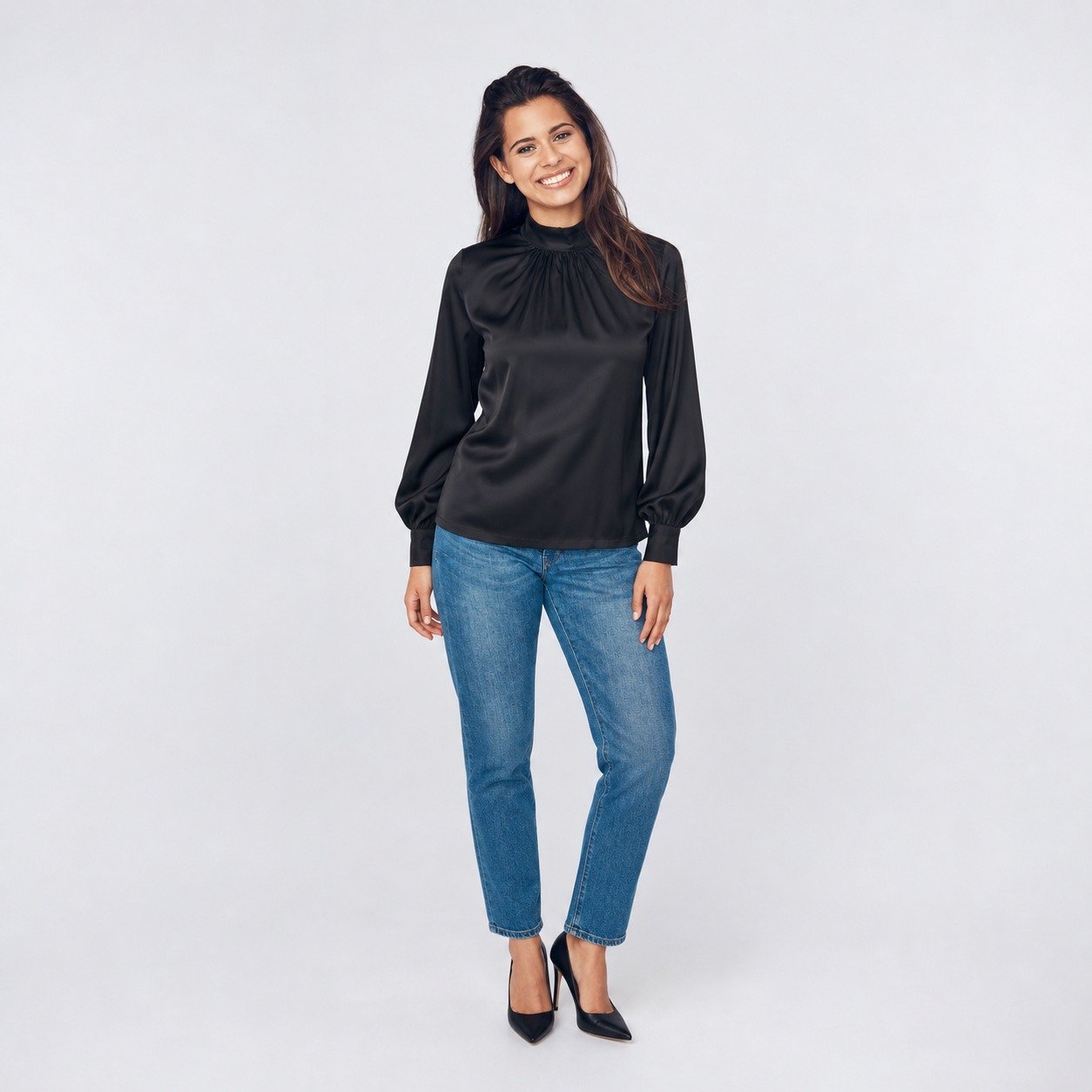 Blusa Satinada Negra para Mujer – Sateen 874-1013