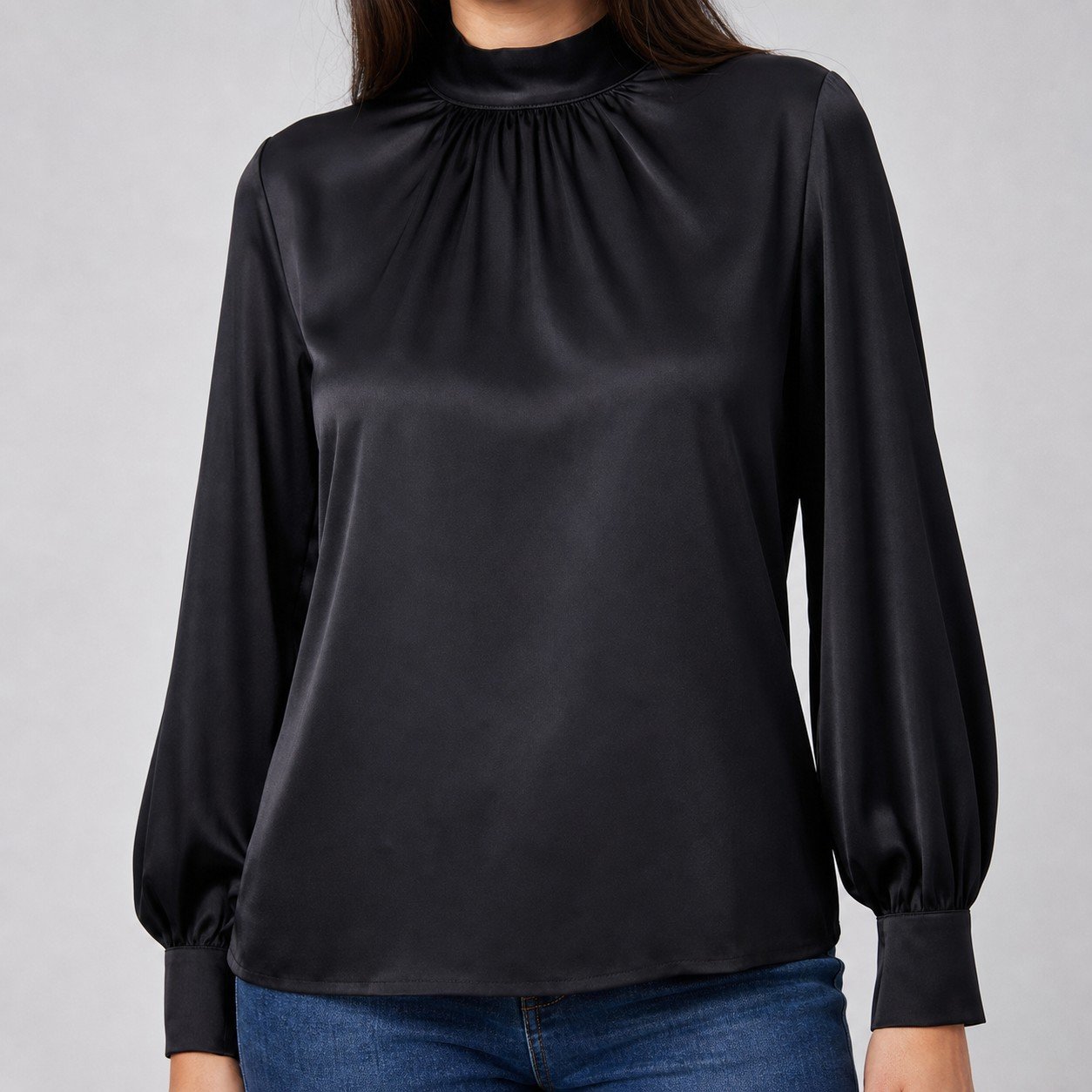 Blusa Satinada Negra para Mujer – Sateen 874-1013 - Image 2