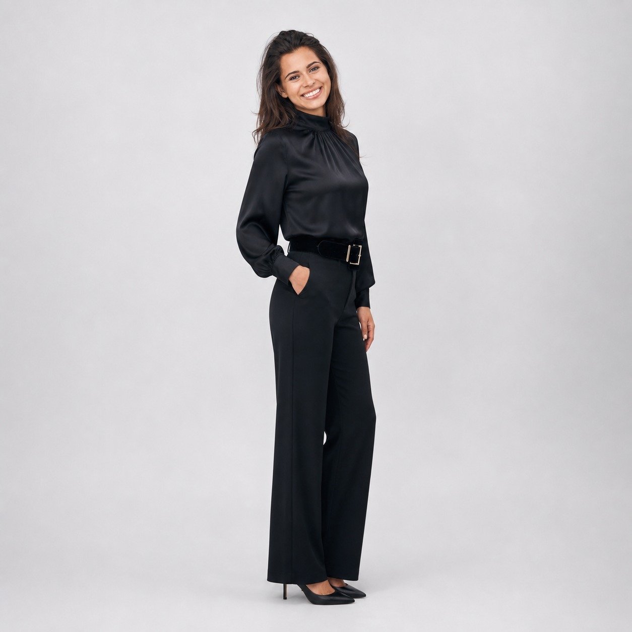 Blusa Satinada Negra para Mujer – Sateen 874-1013 - Image 3