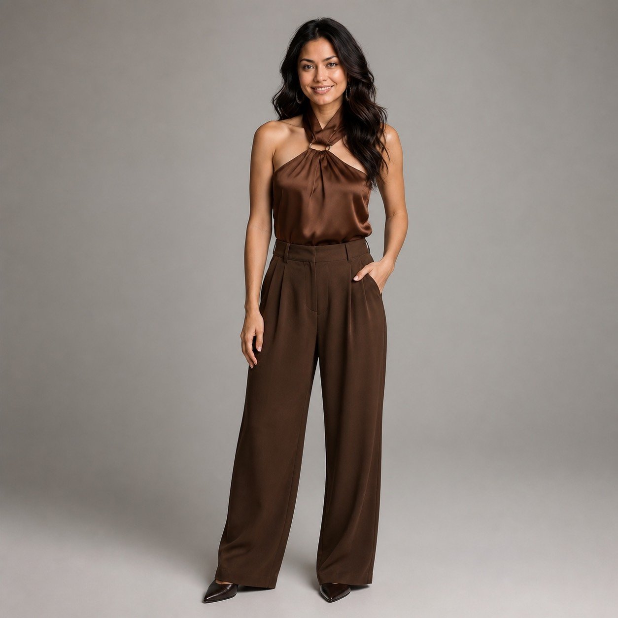 Blusa Satinada Camel con Hebilla para Mujer – Lefon 071773