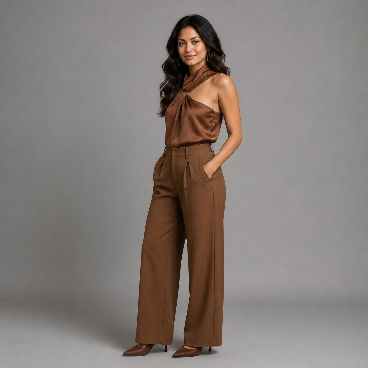 Blusa Satinada Camel con Hebilla para Mujer – Lefon 071773 - Image 3