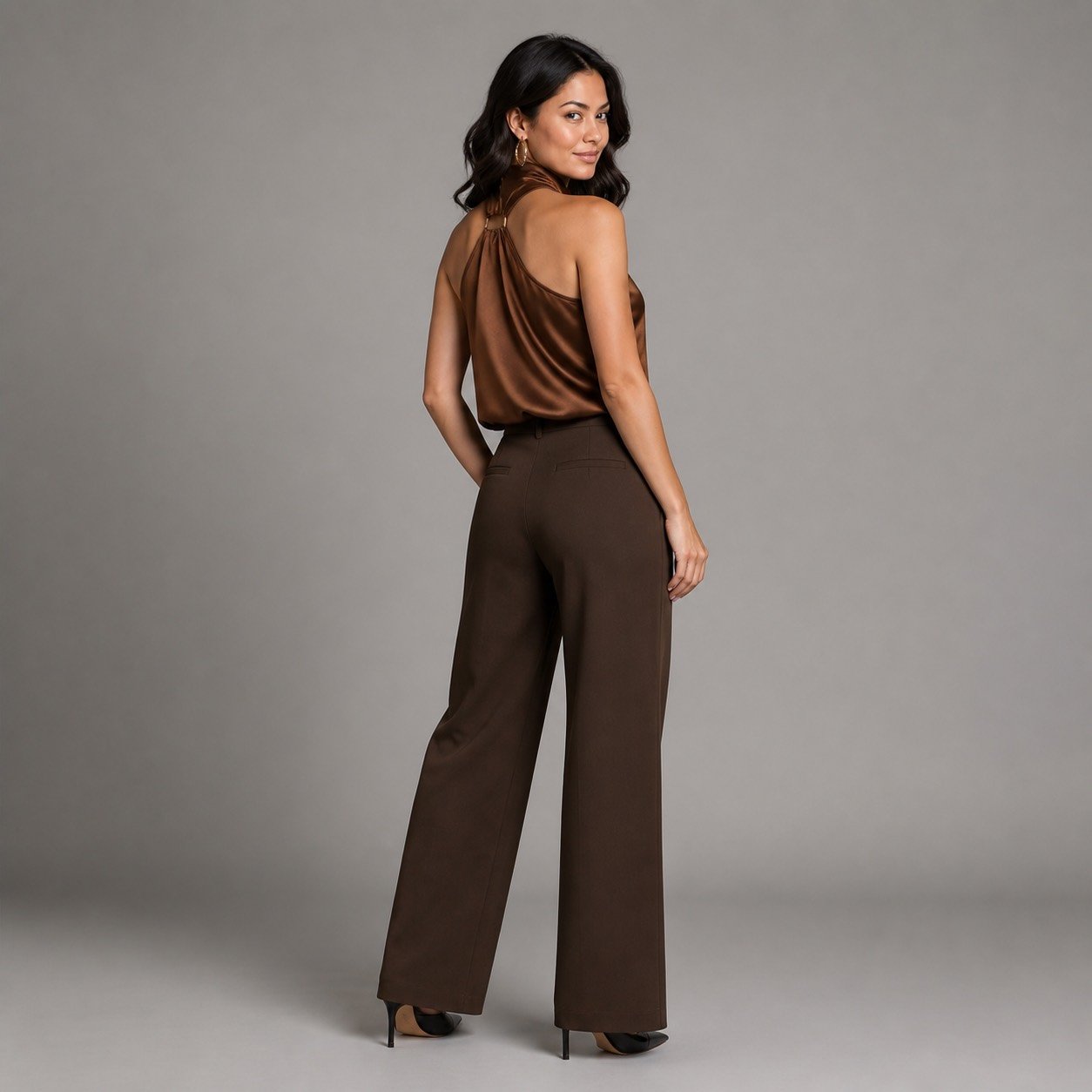 Blusa Satinada Camel con Hebilla para Mujer – Lefon 071773 - Image 4