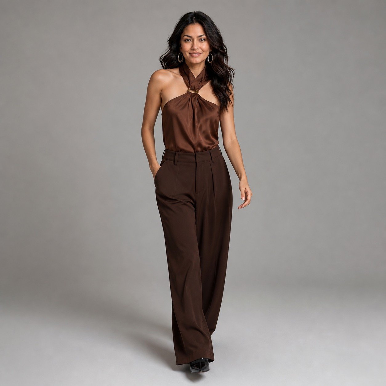 Blusa Satinada Camel con Hebilla para Mujer – Lefon 071773 - Image 5