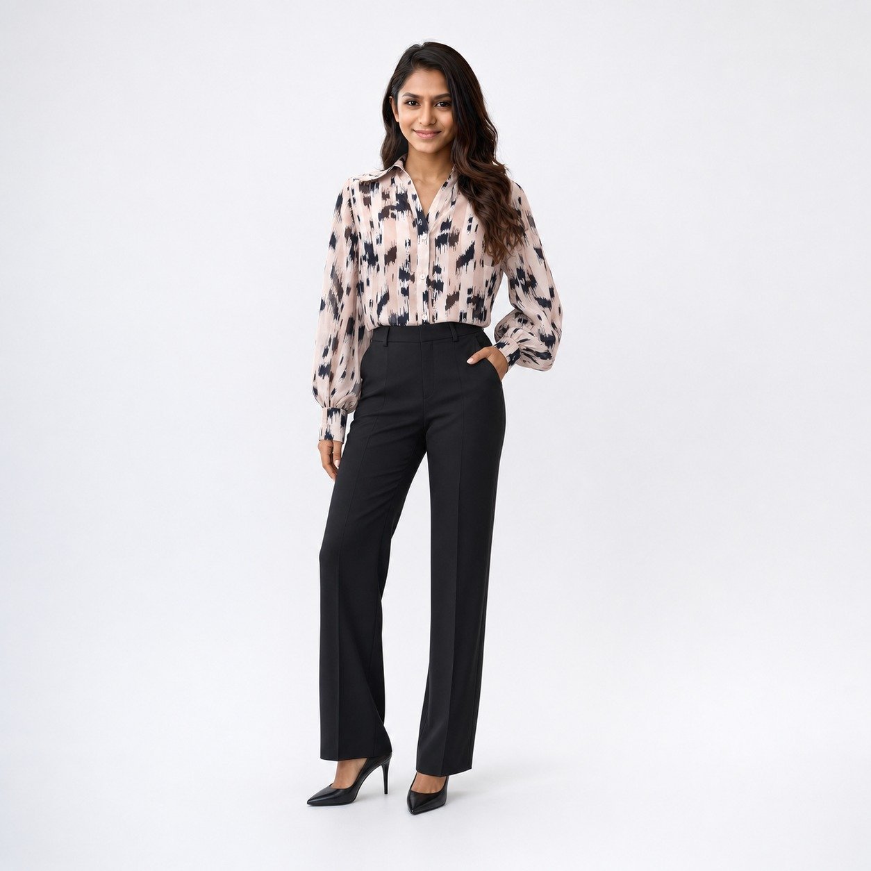 Blusa Camisera Estampada Beige para Mujer – Sateen 1915-2583