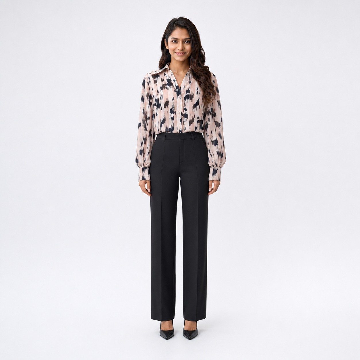 Blusa Camisera Estampada Beige para Mujer – Sateen 1915-2583 - Image 2