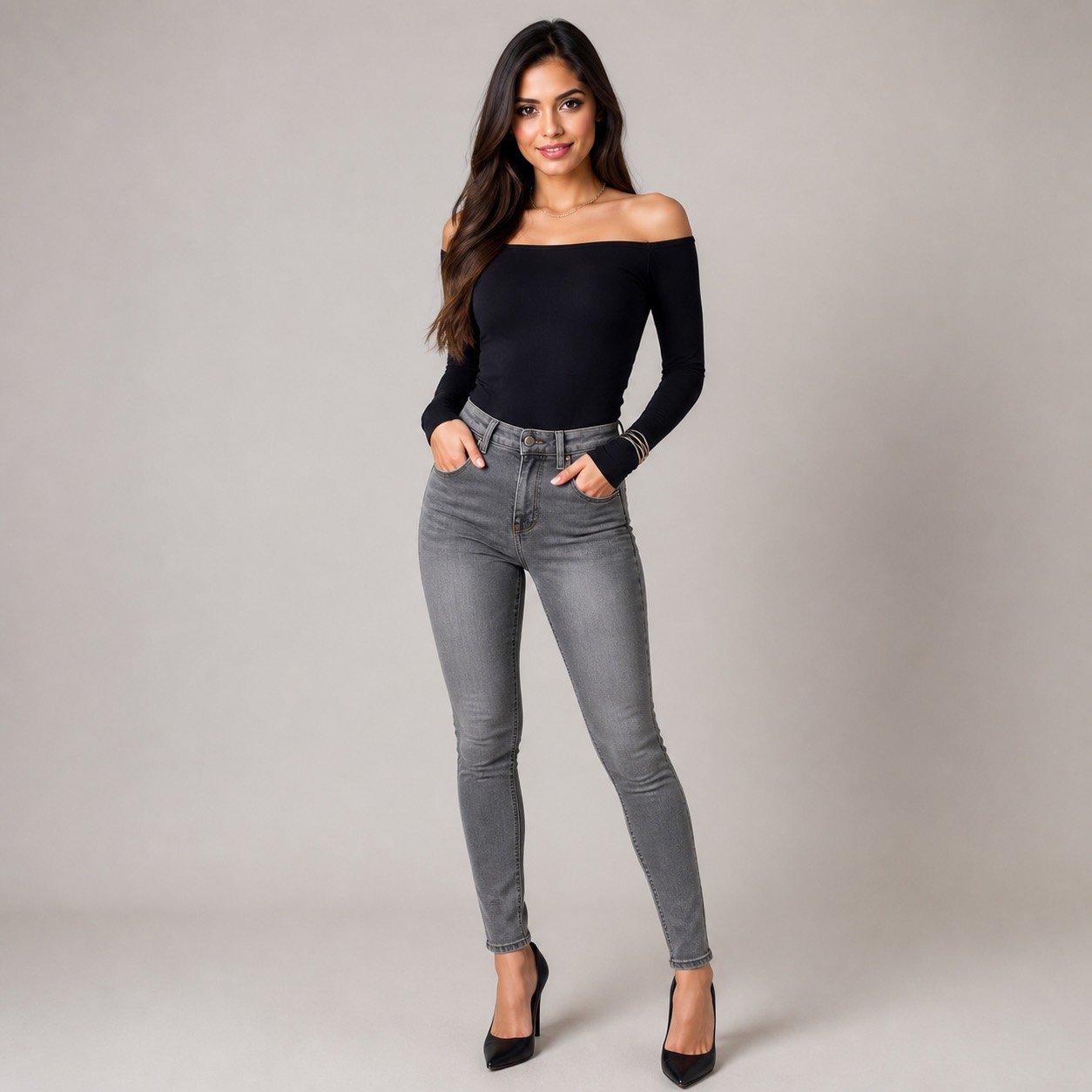 Blusa Negra con Detalle en Cuello – Qu Style 210137