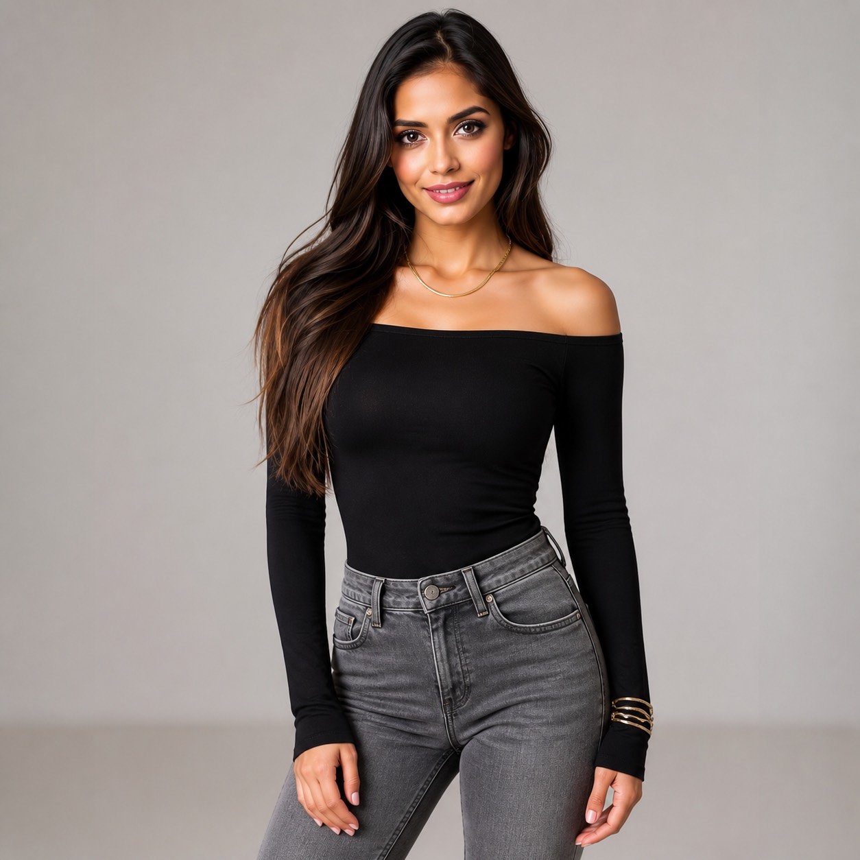 Blusa Negra con Detalle en Cuello – Qu Style 210137 - Image 2