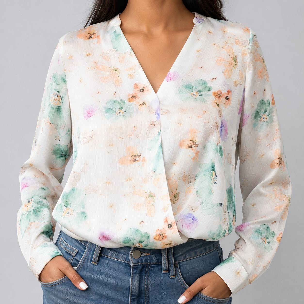 Blusa de Seda Cruzada Verde para Mujer – Sateen 1528-1515 - Image 2
