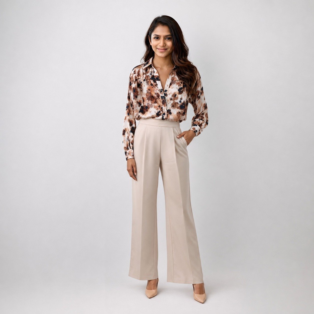 Blusa Camisera Estampada Marrón para Mujer – Sateen 1590-2524