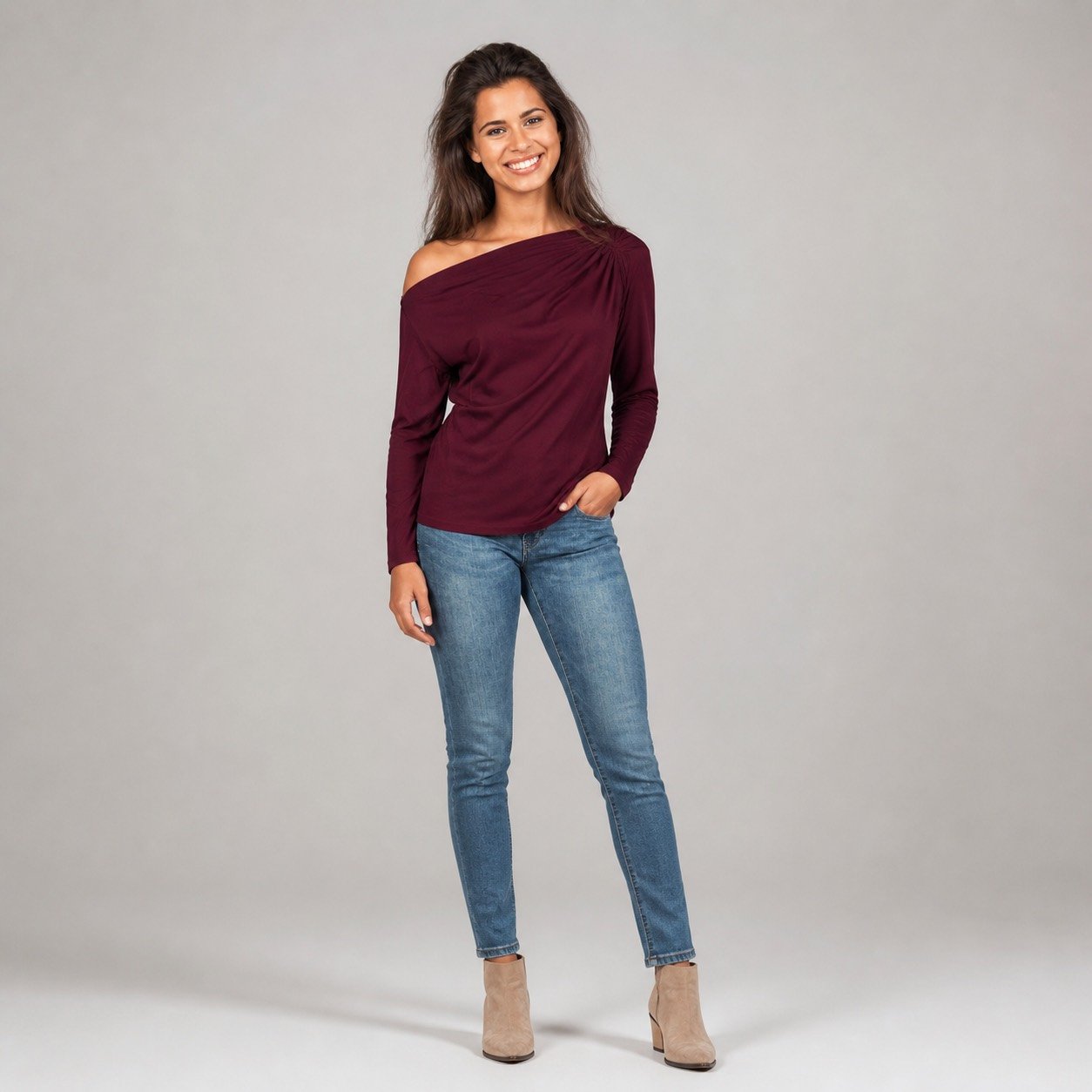 Blusa Vino de Un Hombro Corrugado – CTN 2792