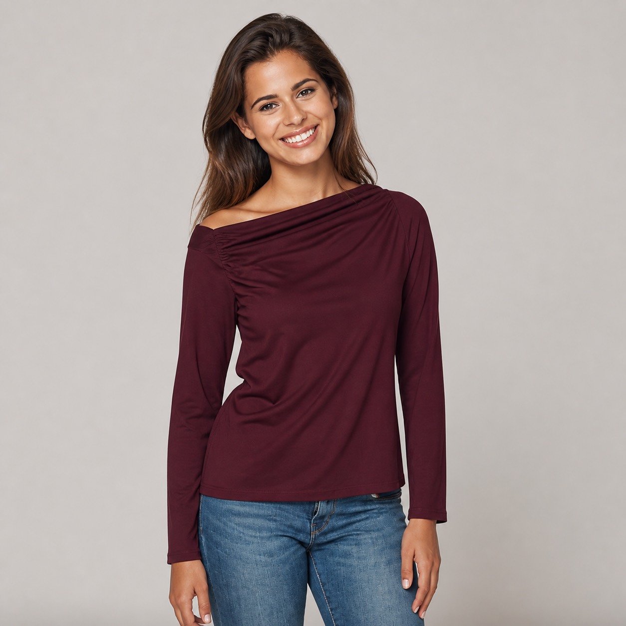 Blusa Vino de Un Hombro Corrugado – CTN 2792 - Image 2