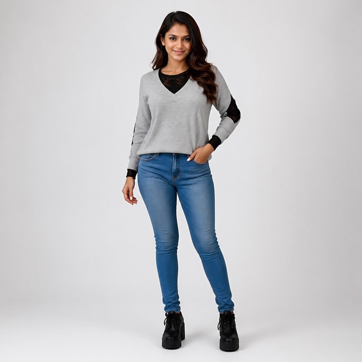 Buzo Gris de Cuello V para Mujer – Sobe Dress A476BLZ