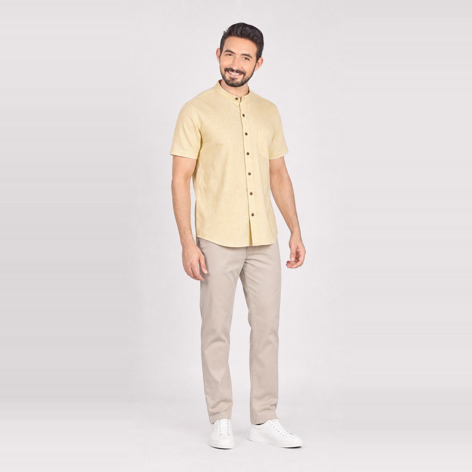 Camisa Pratzi Beige de Manga Corta para Hombre – Studio Bax 4001024