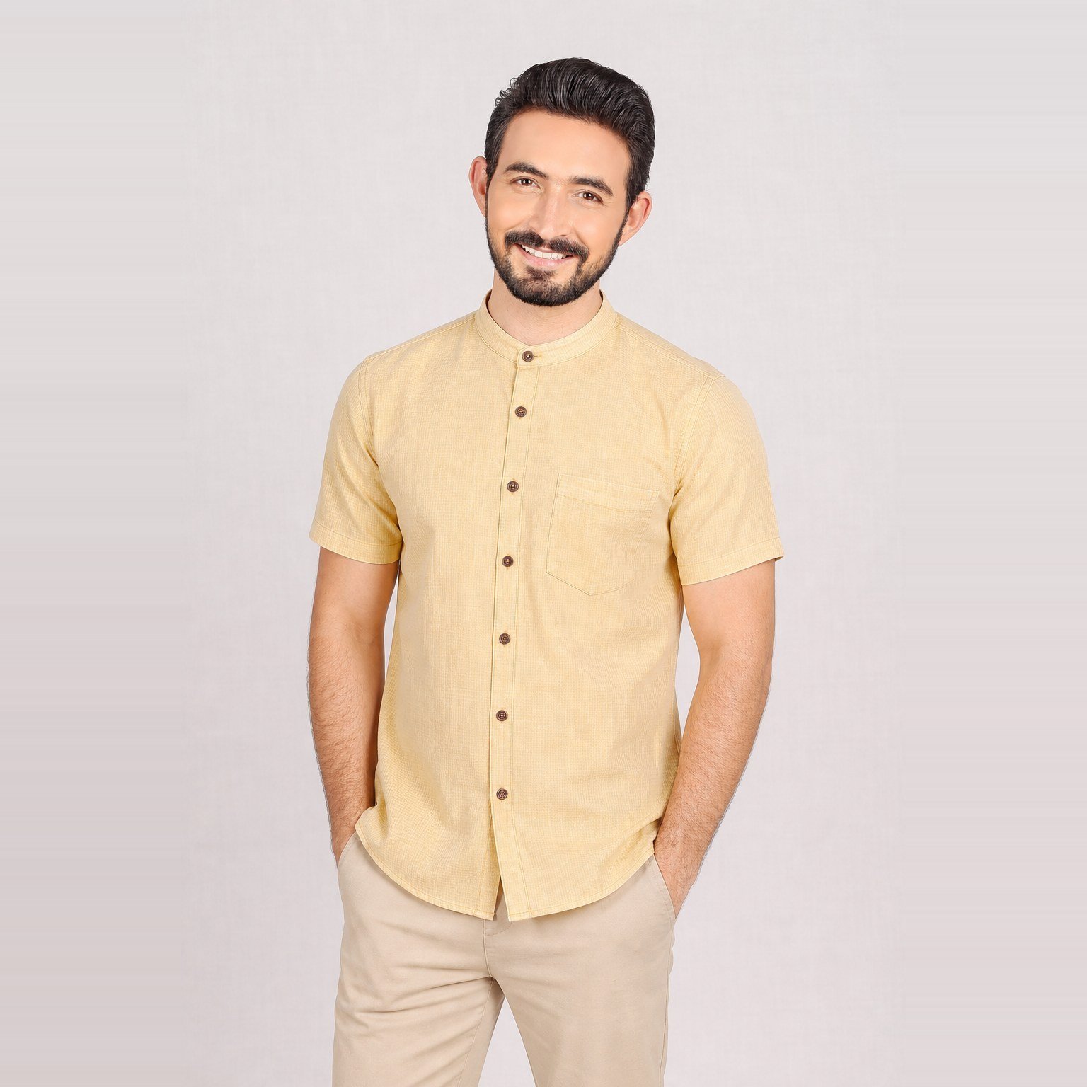 Camisa Pratzi Beige de Manga Corta para Hombre – Studio Bax 4001024 - Image 2