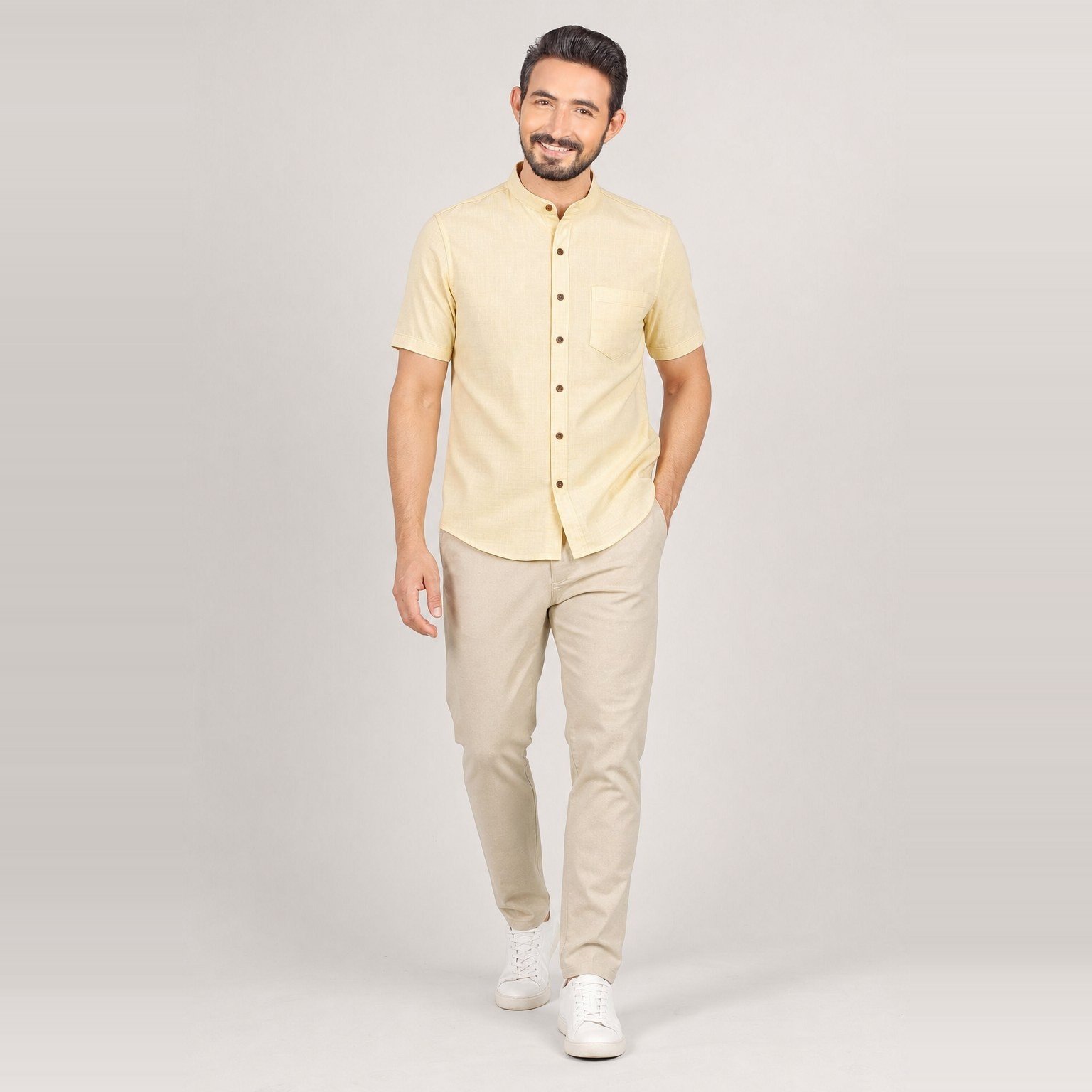 Camisa Pratzi Beige de Manga Corta para Hombre – Studio Bax 4001024 - Image 5