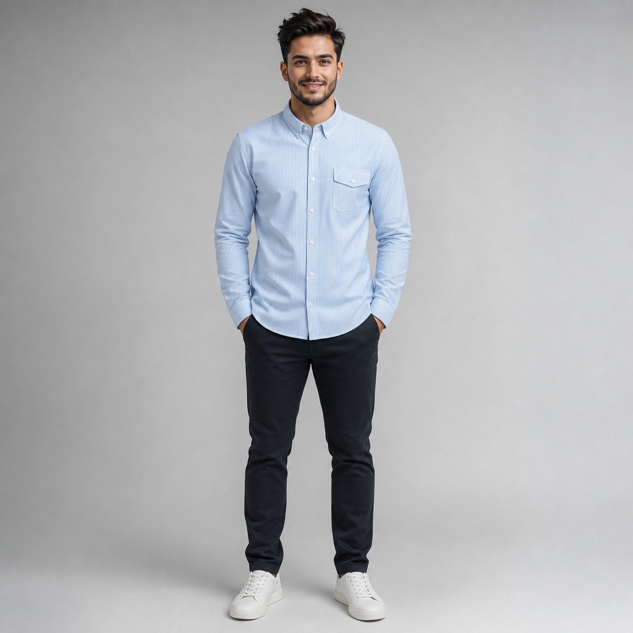 Camisa Celeste a Rayas Delgadas para Hombre – JMB CAM-2303-PC