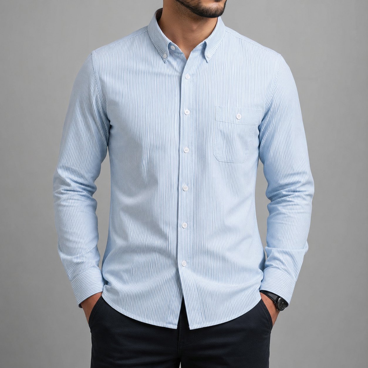 Camisa Celeste a Rayas Delgadas para Hombre – JMB CAM-2303-PC - Image 2