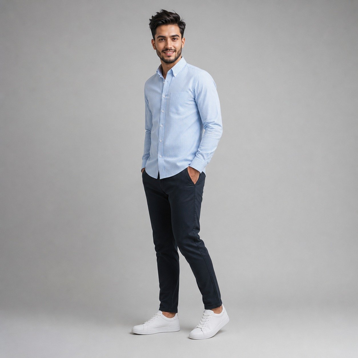 Camisa Celeste a Rayas Delgadas para Hombre – JMB CAM-2303-PC - Image 3