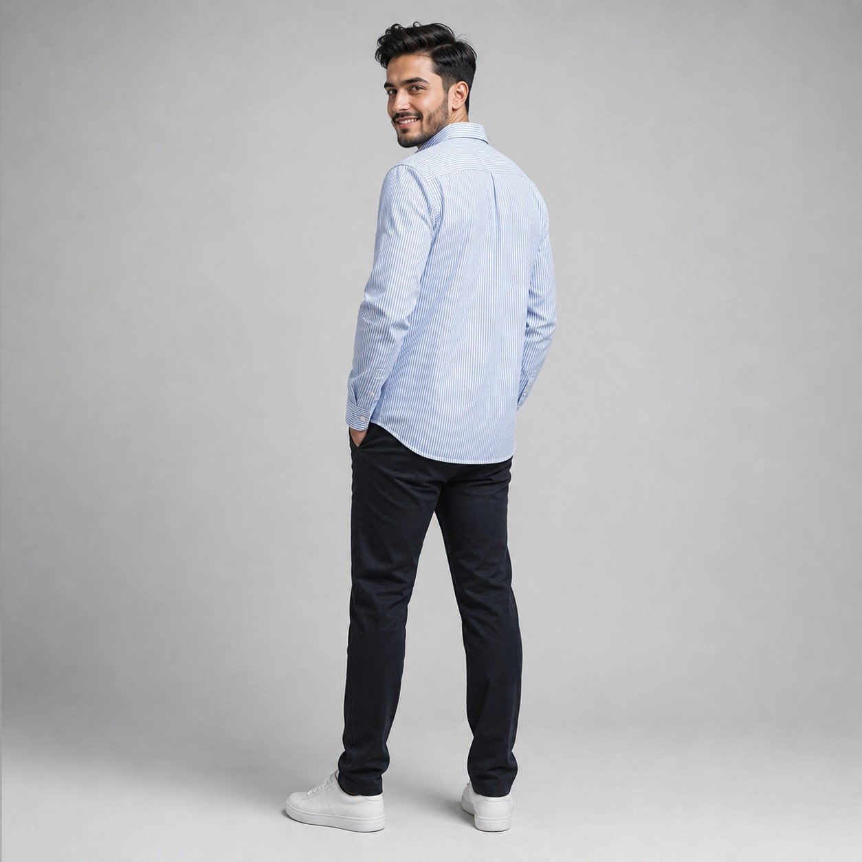 Camisa Celeste a Rayas Delgadas para Hombre – JMB CAM-2303-PC - Image 4
