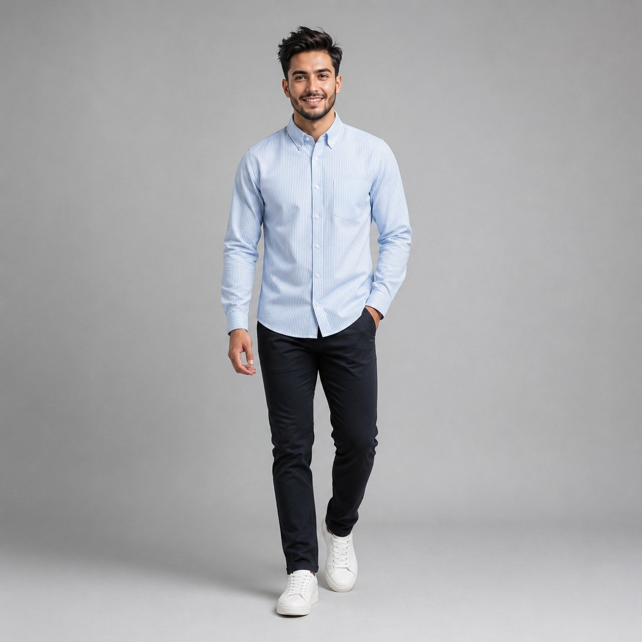 Camisa Celeste a Rayas Delgadas para Hombre – JMB CAM-2303-PC - Image 5