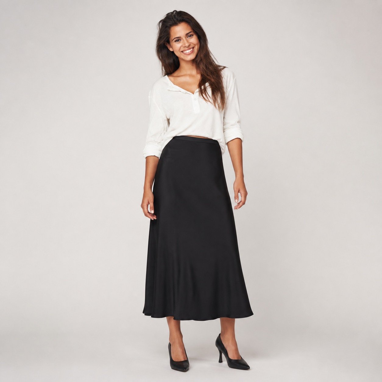 Falda Maxi Negra Acampanada para Mujer – Lustrin LUS10931