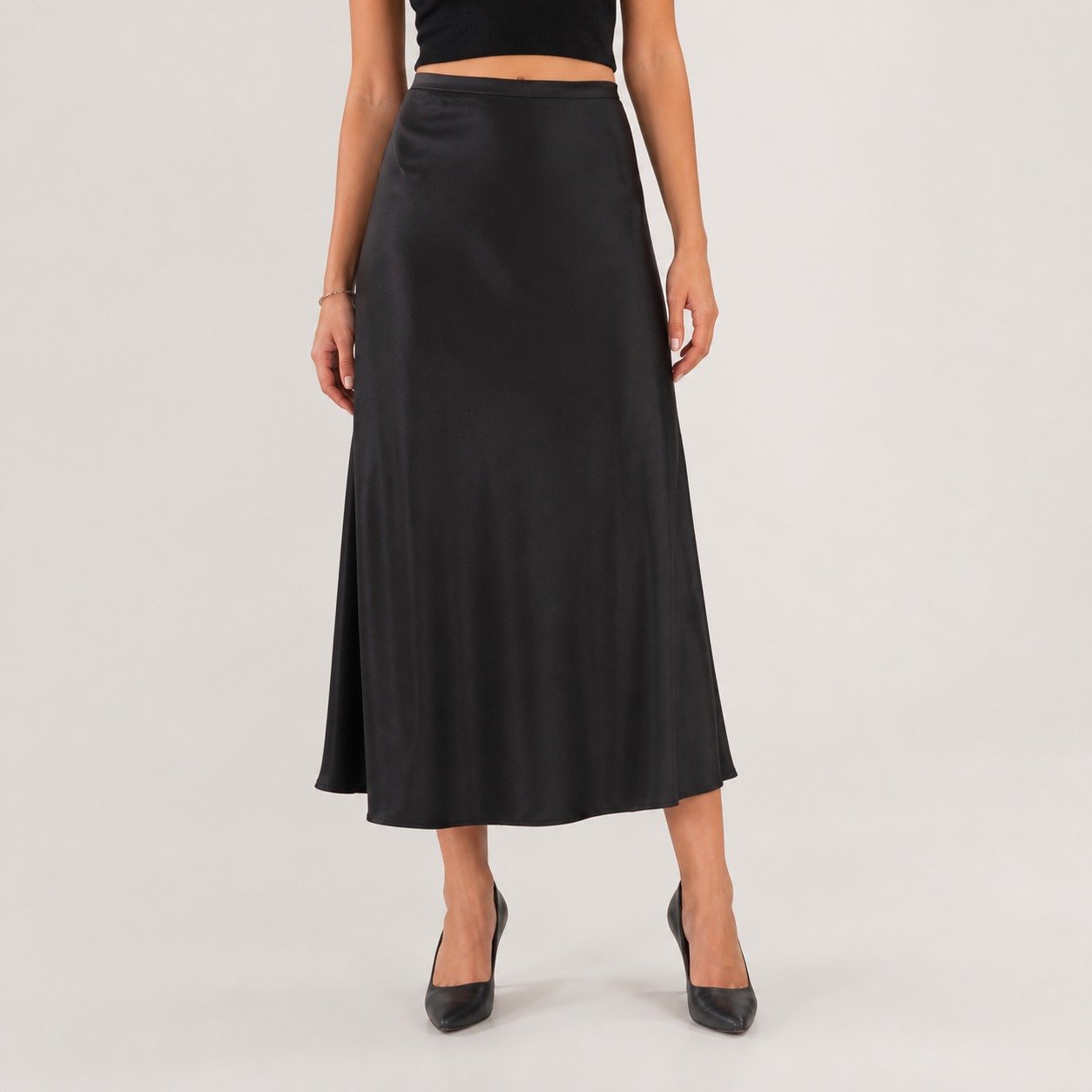 Falda Maxi Negra Acampanada para Mujer – Lustrin LUS10931 - Image 2