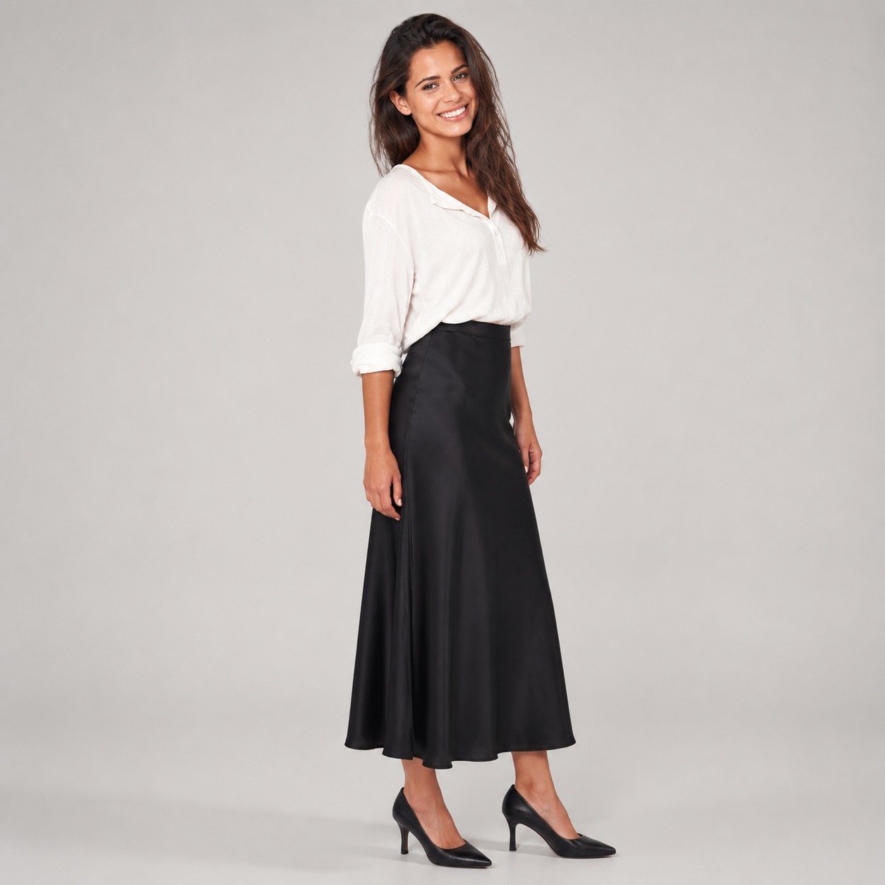 Falda Maxi Negra Acampanada para Mujer – Lustrin LUS10931 - Image 3