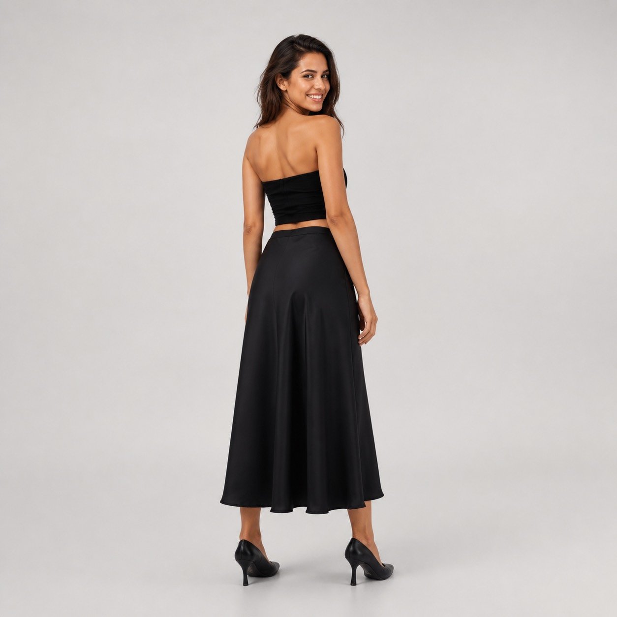 Falda Maxi Negra Acampanada para Mujer – Lustrin LUS10931 - Image 4