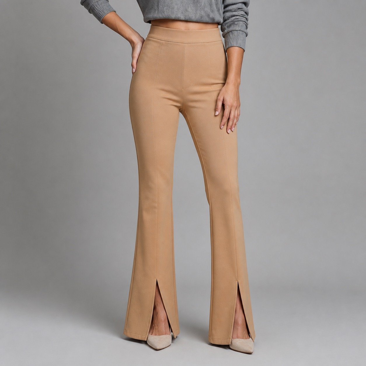Pantalón Camel con Cinturón y Bota Sirena – Ayriss P1047 - Image 2