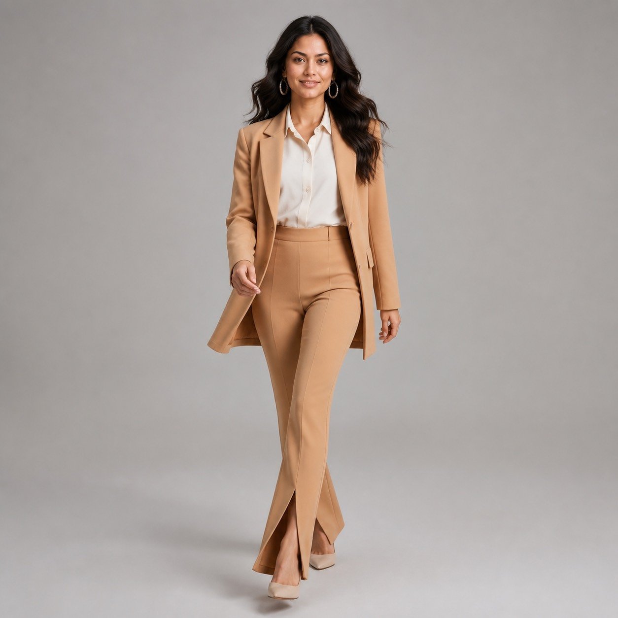 Pantalón Camel con Cinturón y Bota Sirena – Ayriss P1047 - Image 5