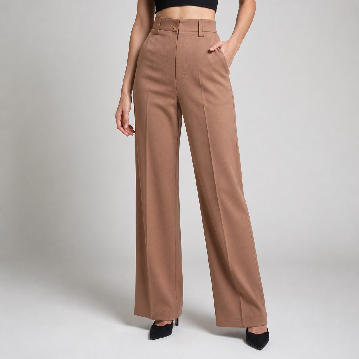 Pantalón Ancho Café con Pinzas para Mujer – Ayriss P937 - Image 2