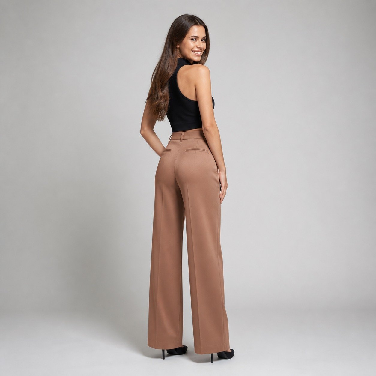 Pantalón Ancho Café con Pinzas para Mujer – Ayriss P937 - Image 4
