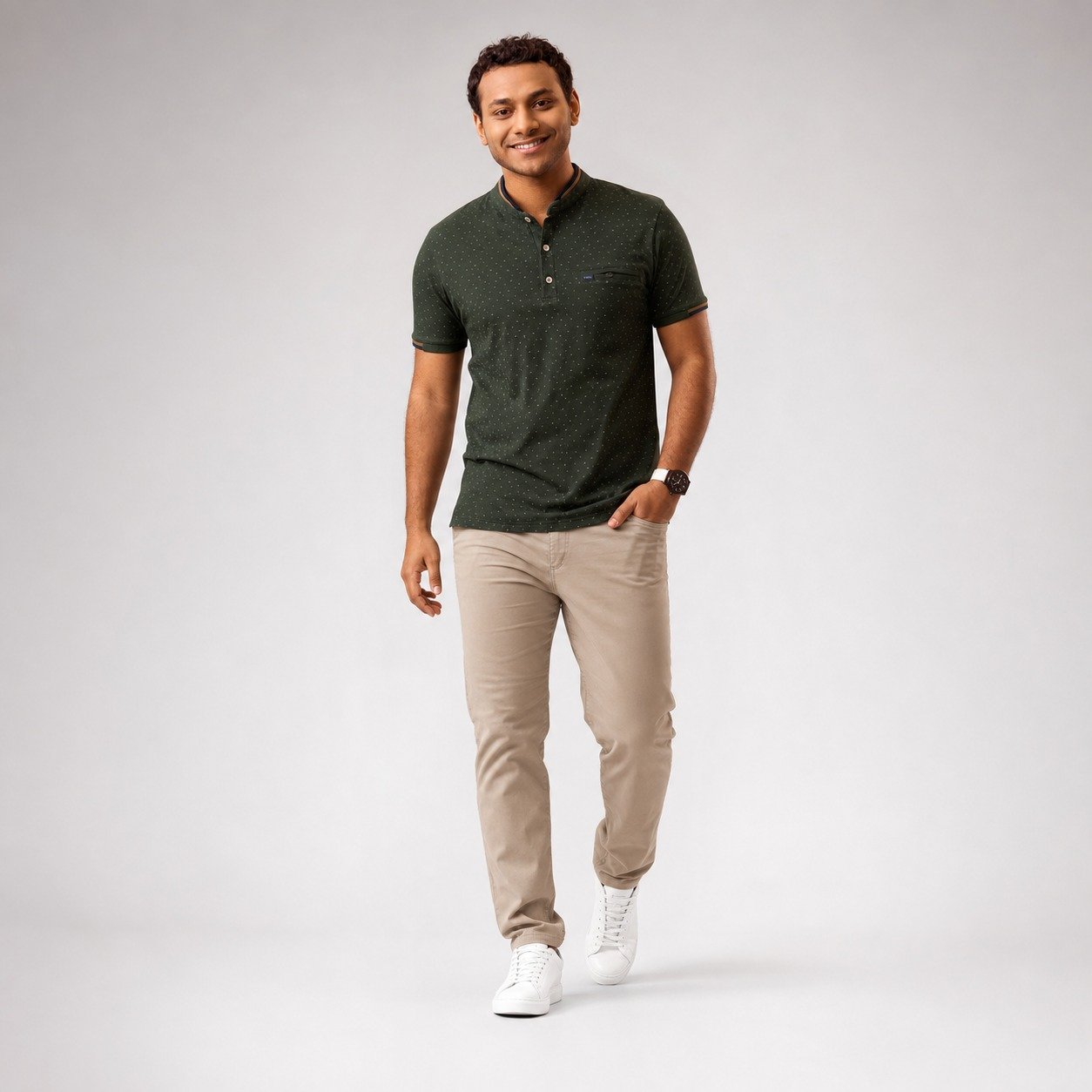Polo Yugo Verde Militar de Cuello Mao para Hombre – Studio Bax 405858 - Image 5