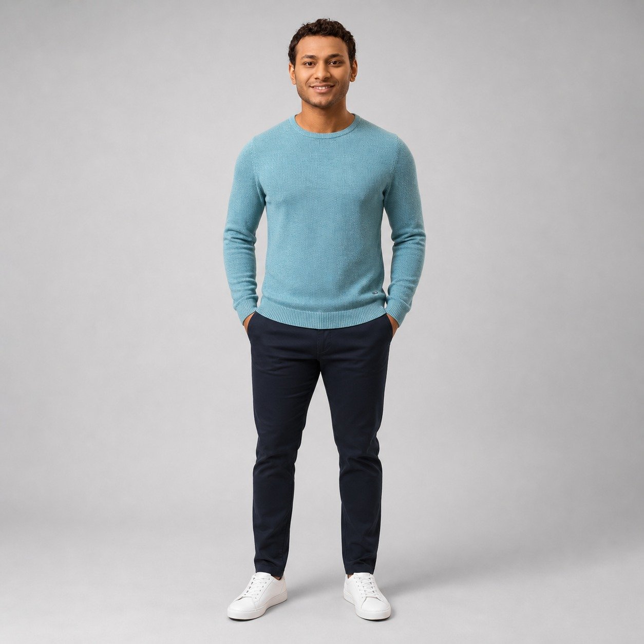 Saco Azul Jean de Cuello Redondo para Hombre – Pooll 191406BY