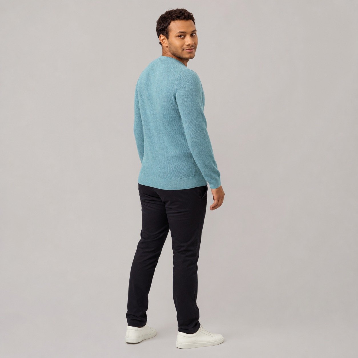 Saco Azul Jean de Cuello Redondo para Hombre – Pooll 191406BY - Image 4
