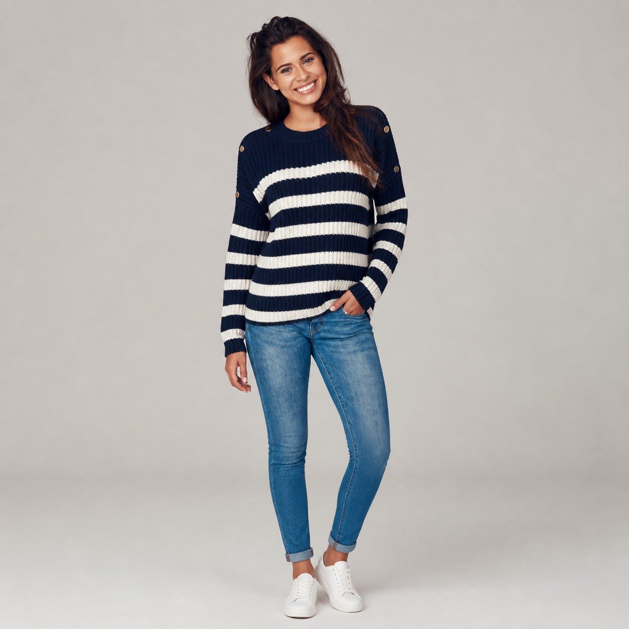 Saco Tejido Azul Marino con Botones para Mujer – Qu Style 210253