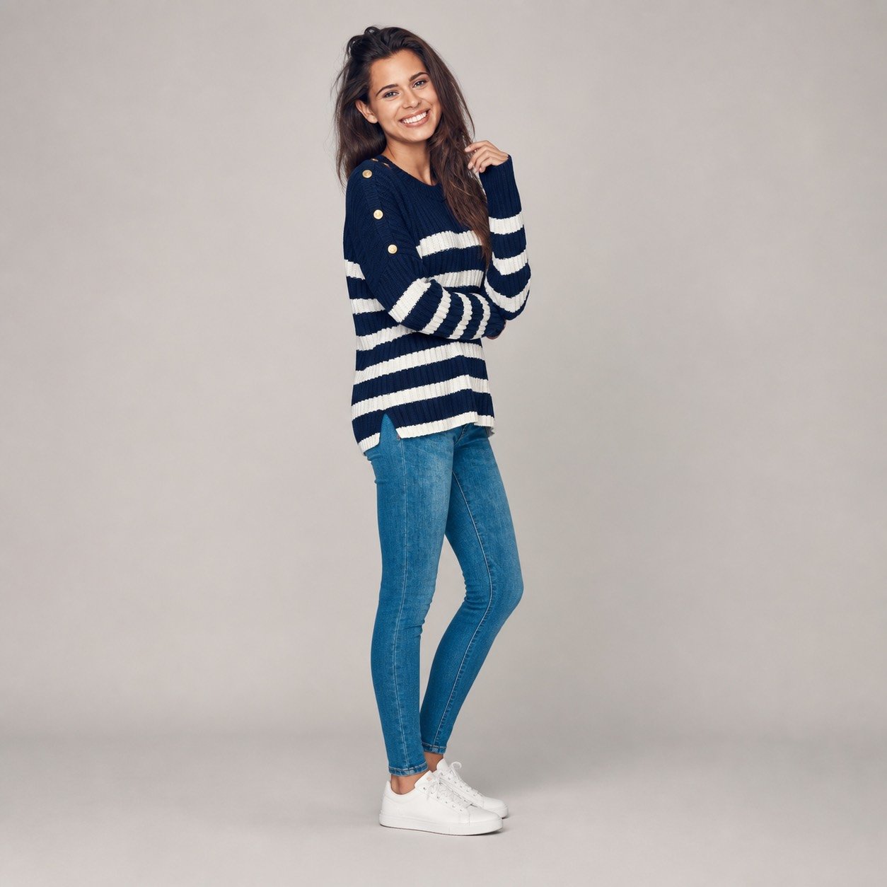 Saco Tejido Azul Marino con Botones para Mujer – Qu Style 210253 - Image 3