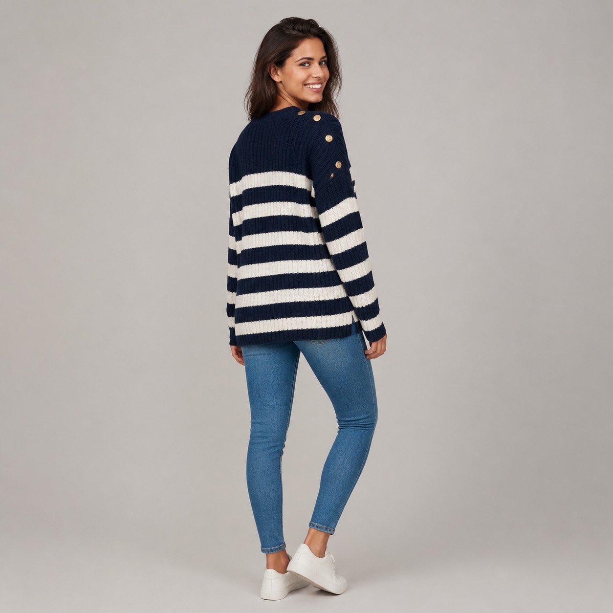 Saco Tejido Azul Marino con Botones para Mujer – Qu Style 210253 - Image 4