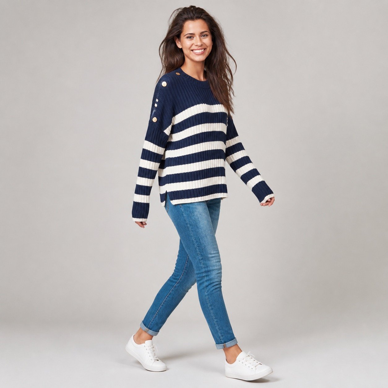 Saco Tejido Azul Marino con Botones para Mujer – Qu Style 210253 - Image 5
