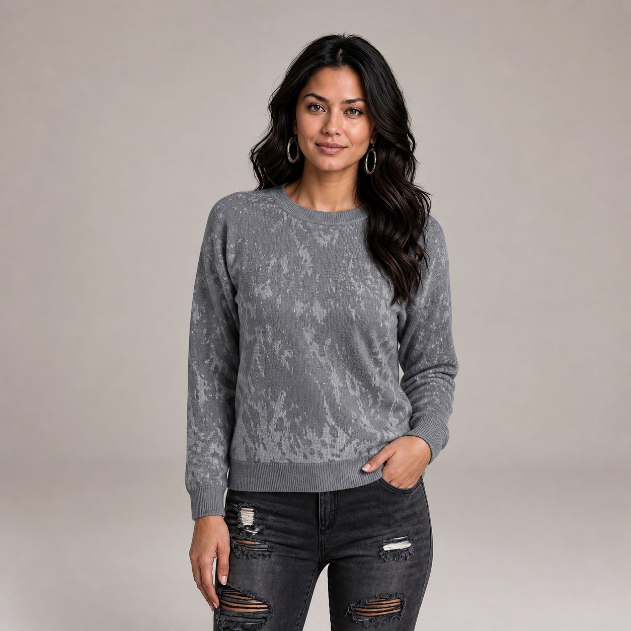Saco de Lana Gris Estampado para Mujer – CTN 2370 - Image 2