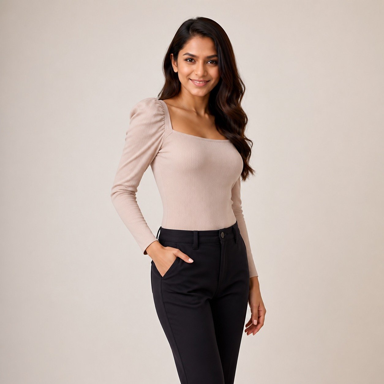 Saco Café de Manga Princesa para Mujer – Qu Style 5477 - Image 3