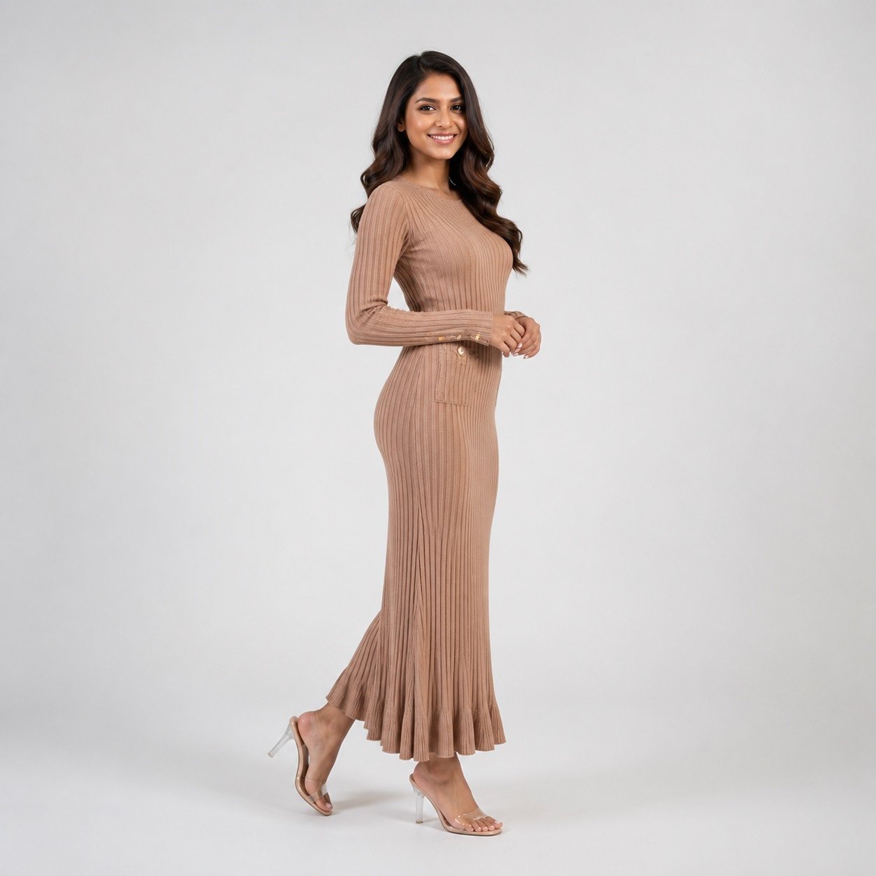 Vestido Chanel Camel con Vuelos para Mujer – My Fashion MYF10096 - Image 3