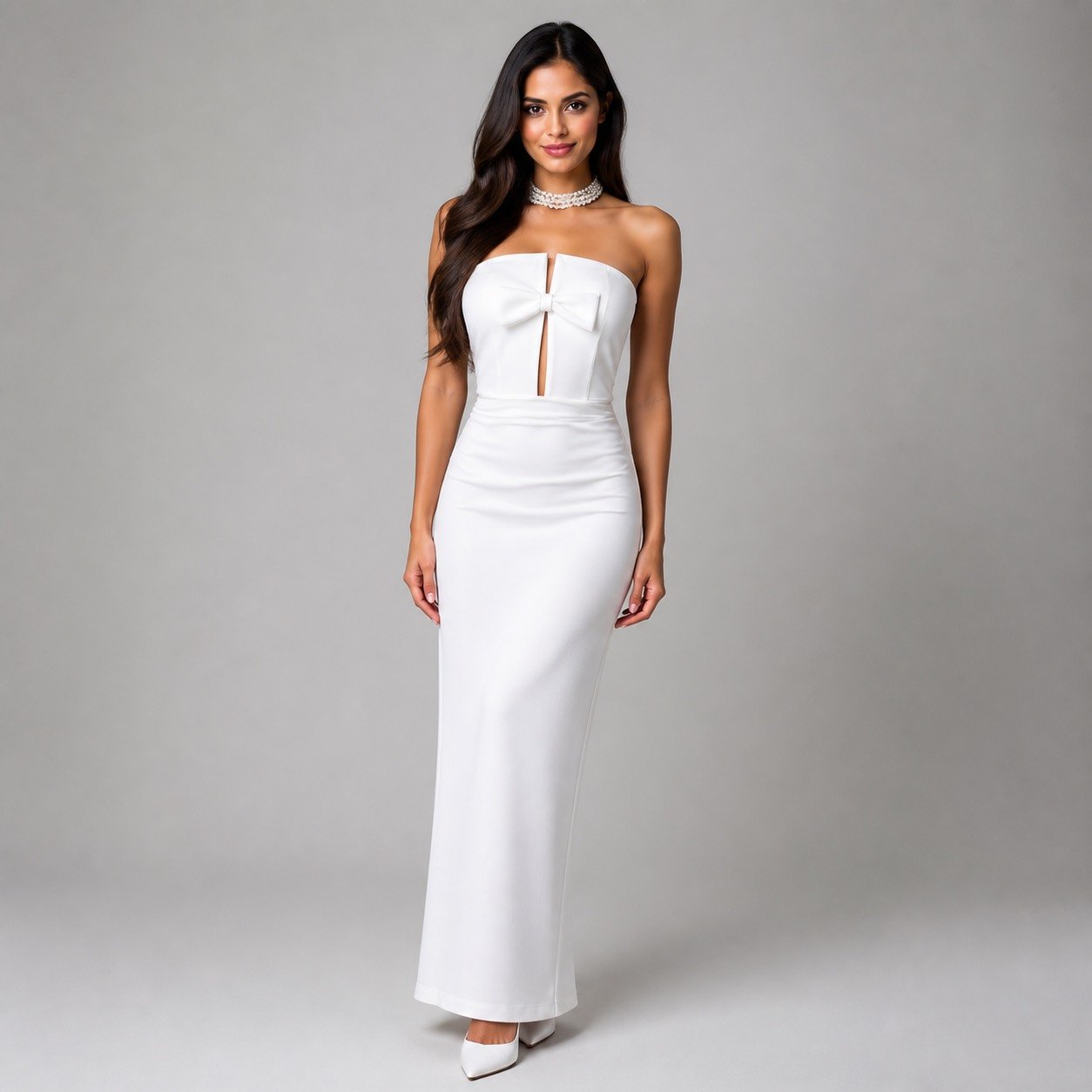 Vestido Maxi Blanco con Lazo para Mujer – Eyyo Atelier EYO10358