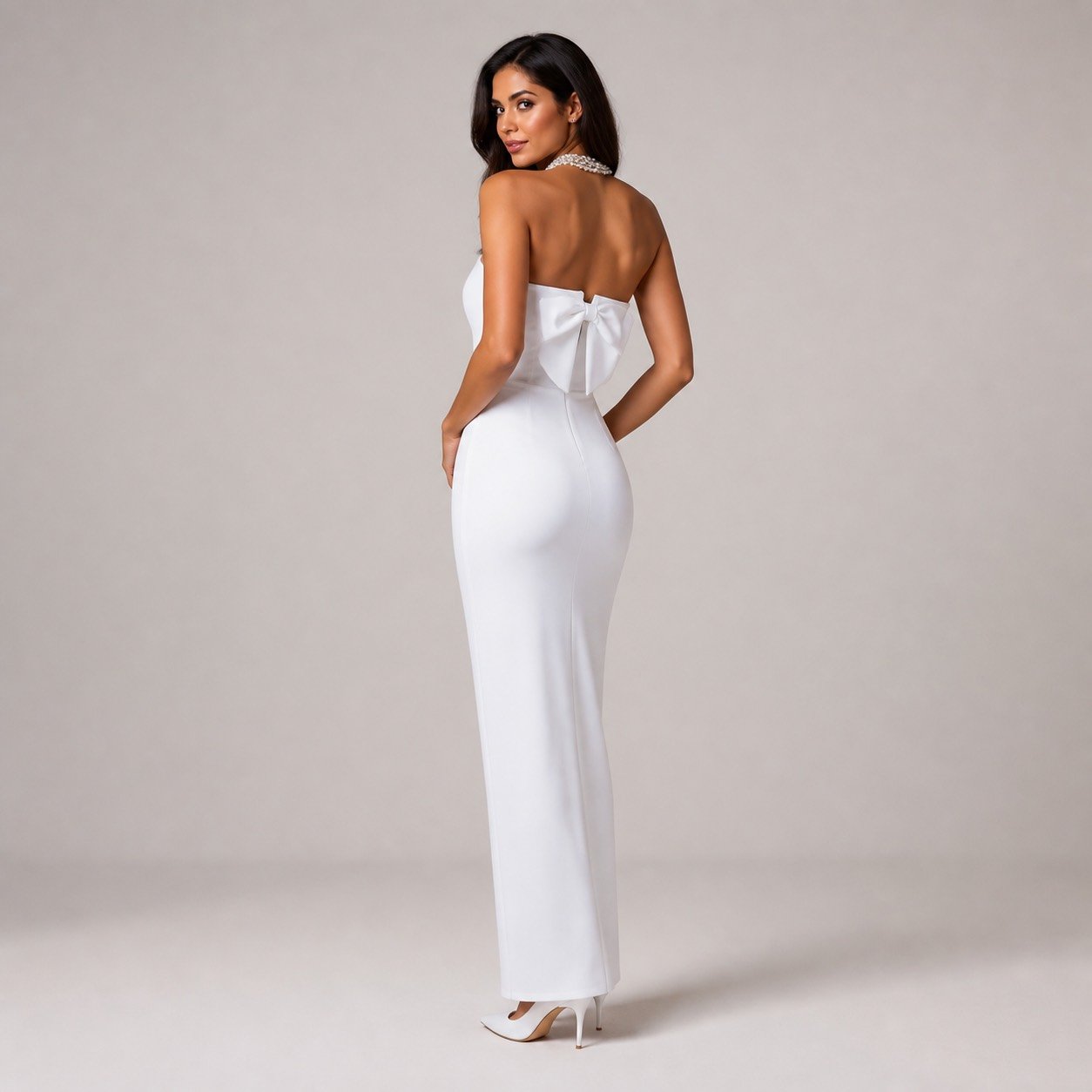 Vestido Maxi Blanco con Lazo para Mujer – Eyyo Atelier EYO10358 - Image 4